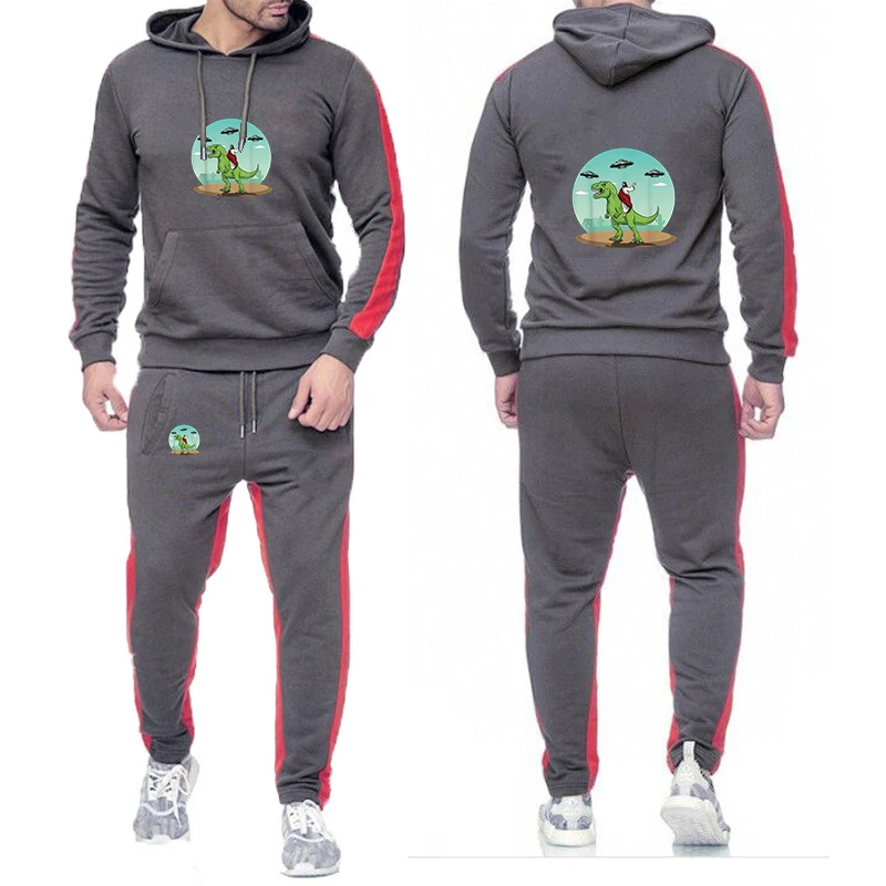 2025 Men's Spring And Autumn Dinosaur Jesus Logo Print Bright Colors Eye-catching Best Seller Simple Hoodies Pants Suits