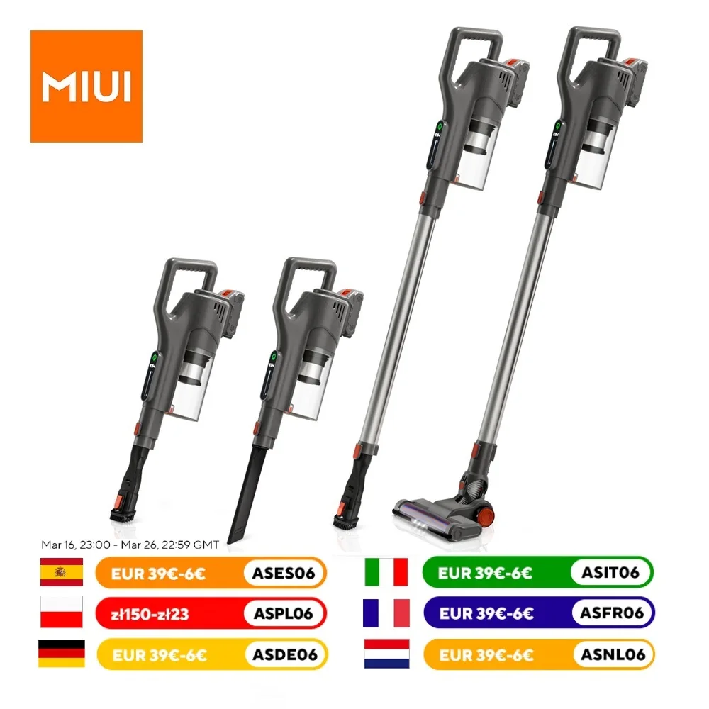 MIUI Cordless Handheld Vacuum Cleaner with Touch Screen, Powerful Suction Removable Rechargeable Battery，LED-Light,2-Gears