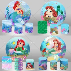 Under The Sea Little Mermaid Princess Ariel Round Backdrop Girls Newborn Baby Shower Birthday Party Background Cylinder Covers