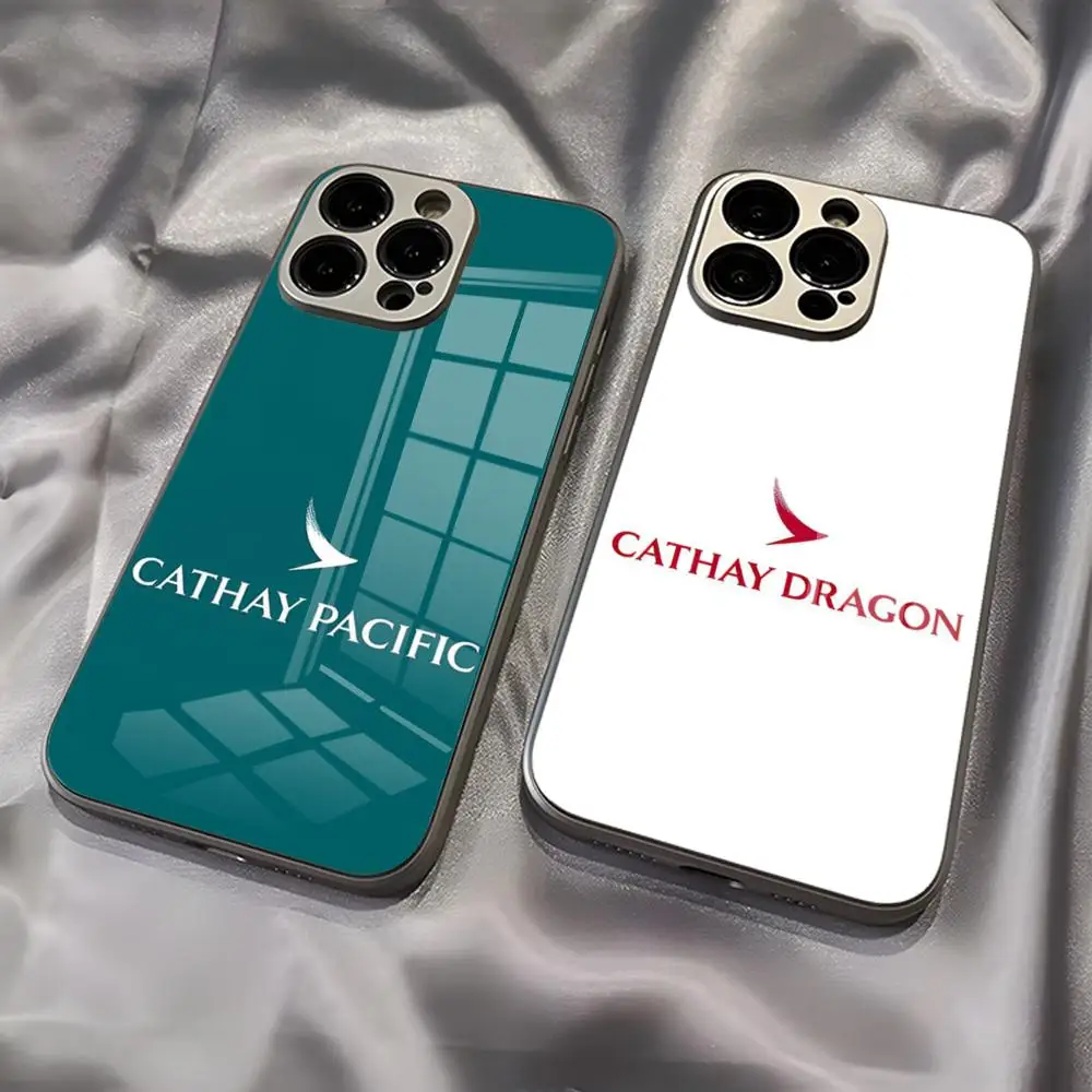 Cathay Pacific Airways Phone Case New Cool Electroplated Glass Unique Fashion For IPhone 16 15 14 13 12 11 X Vivo Oppo