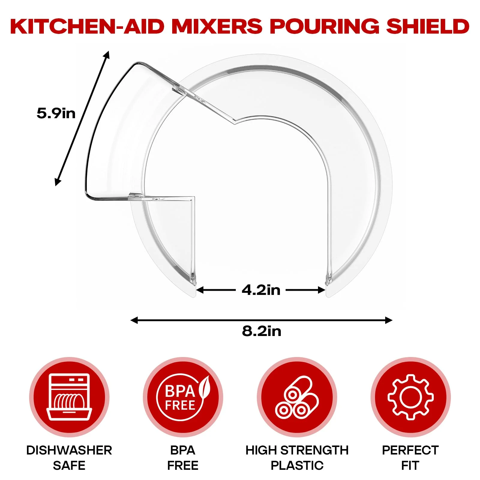 GVODE Pouring Shield for KitchenAid 4.5 and 5 Quart Tilt Head Stand Mixers Clear Secure Fit Splatter Guard Dishwasher Safe