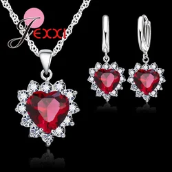 Lady Sparkling Romantic 925 Sterling Silver Fashion Jewelry Set Woman Love Heart Necklace Earrings Sets Best Birthday Gift