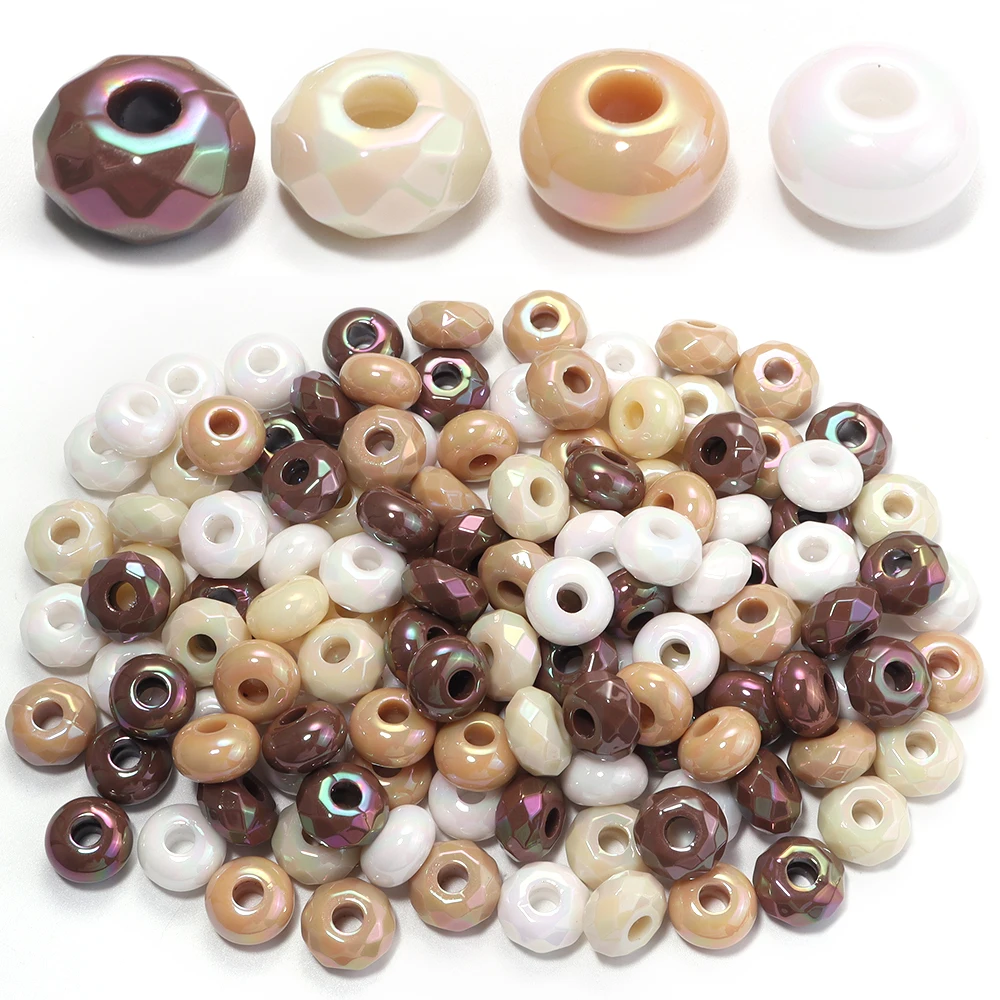 20 Stück weiße und braune Acrylperlen mit großem Loch, facettierte lose Abstandsperlen für DIY-Armbänder, Schlüsselanhänger und Schmuckherstellungszubehör – Detail 3