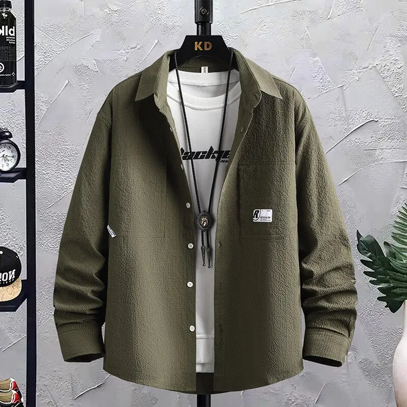 

Korean Loose Shirts Men's 2025 Sping New Solid Color Casual Lapel Shirt Long Sleeve Social Streetwear Oversized Top Men Clothing