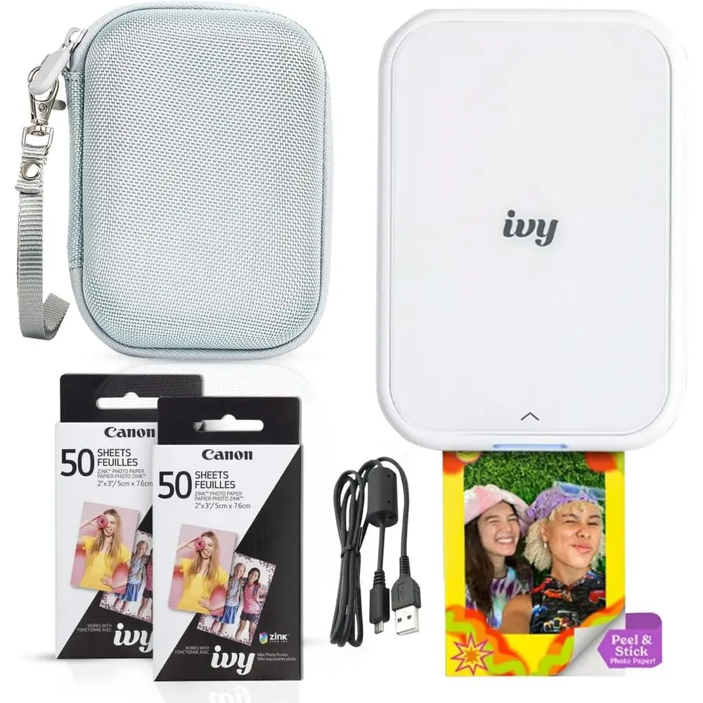 

Mini Photo Printer - Wireless Bluetooth Connectivity, Compatible with iOS & Android, Includes 110 Zink Stickers, LED Light, Case