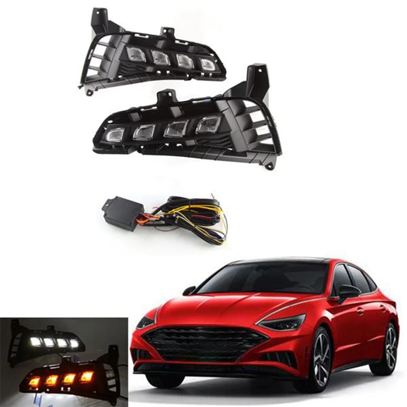 

Car LED Daytime Running Lights DRL Fog Lights Running Lights With Dynamic Turn Signals For Hyundai Sonata 2021-2022