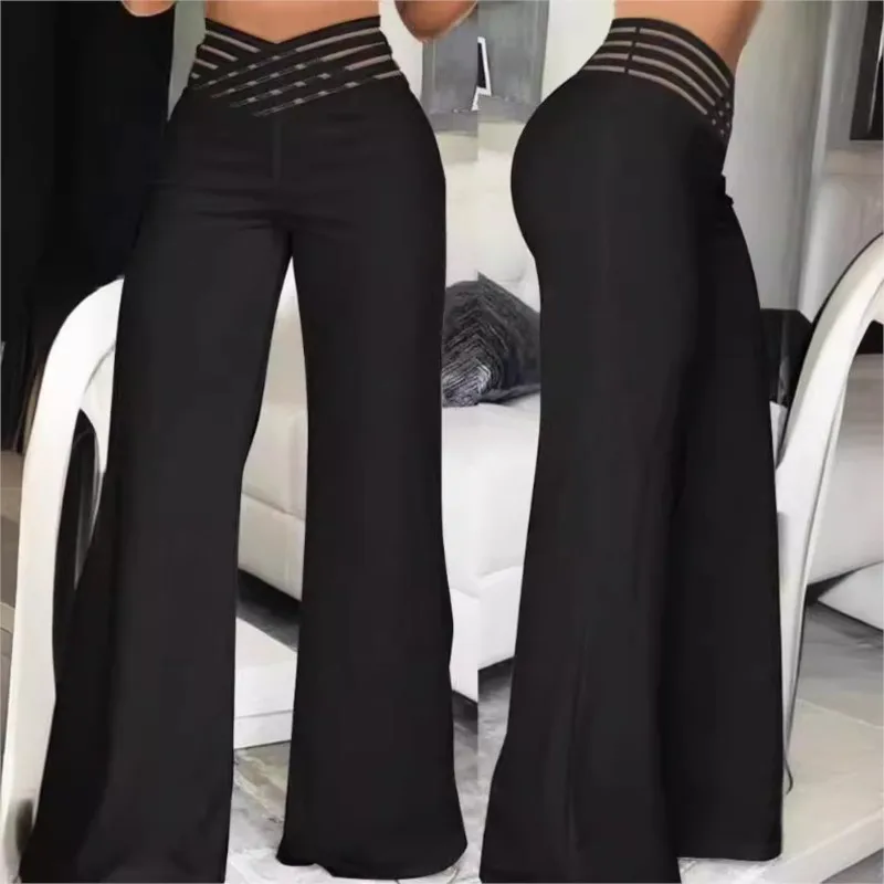 FJFASHION-Pantalon évasé taille haute pour femme, vêtement de bureau, couleur unie, nouvelle collection 2024