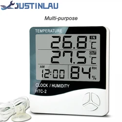 Digital LCD Thermo-hygrometer 1 Piece of Household Indoor and Outdoor Electronic Thermometer, Weather Station with Alarm Clock