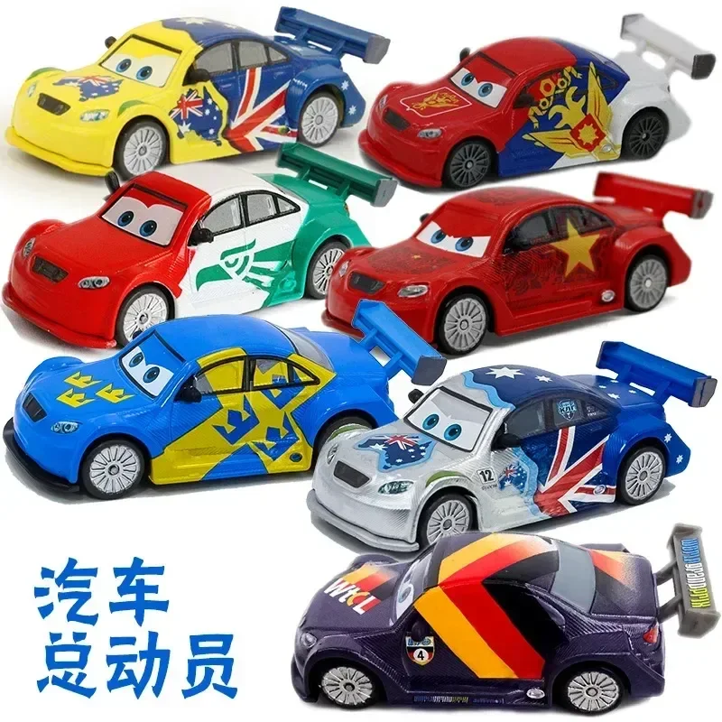 Alloy Disney Pixar Cartoon Cars National Flag Painting  Lightning Mcqueen Toys Metal Model Birthday Gift For Boys