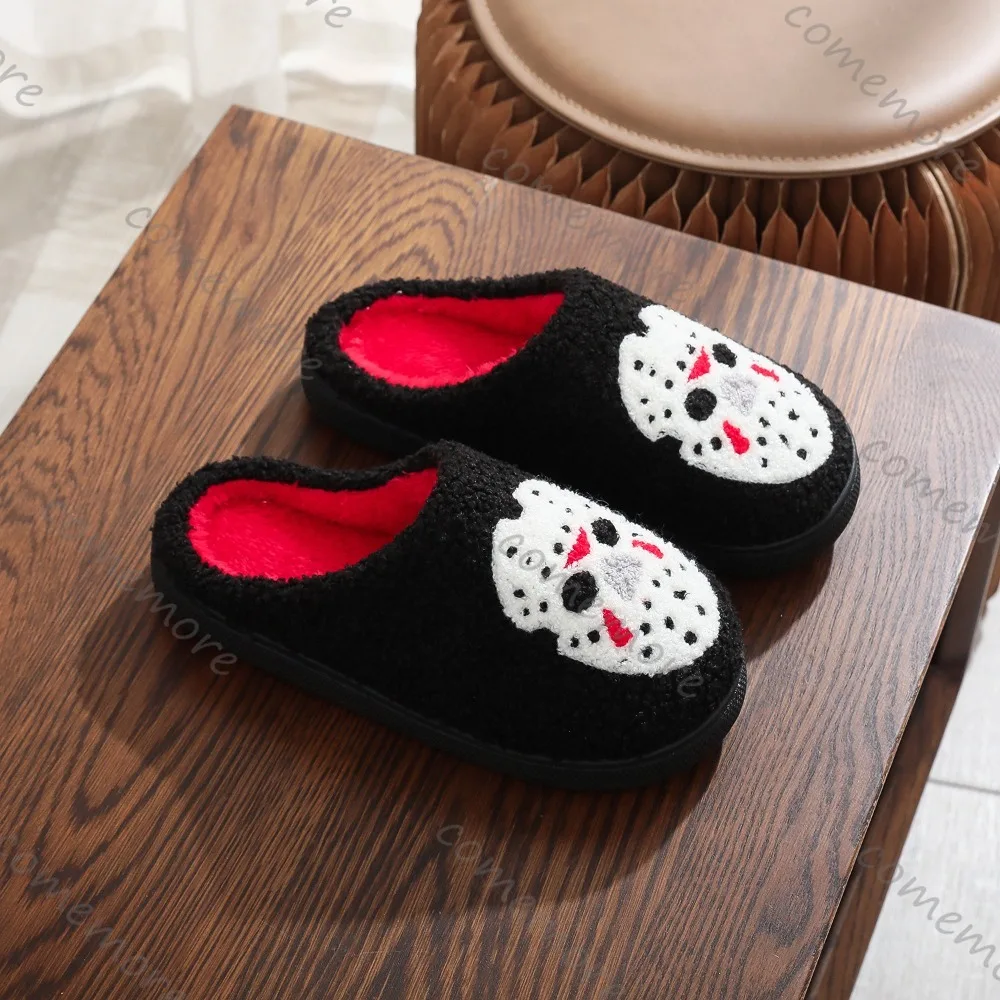Comemore النعال للنساء الخريف والشتاء المنزل هالوين داخلي عدم الانزلاق القطن النعال مبطن الدافئة لينة وحيد الشرائح الأحذية #2
