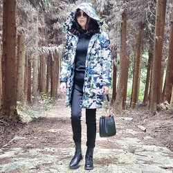 2022 new winter thickened hooded long down jacket jacket straight camouflage long-sleeved loose color coat women