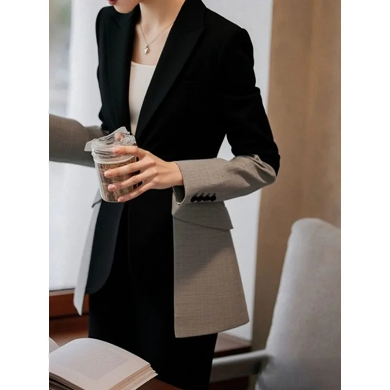 Chaqueta de traje de principios de otoño para mujer 2025, nuevo temperamento, Color contrastante