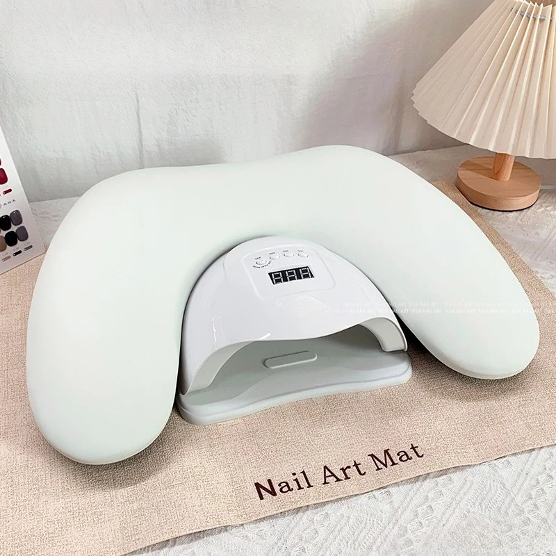 وسادة يد فنية للأظافر على شكل حرف U، حامل محمول قابل للطي، تصميم مائل من الخشب الصلب، وسادة مسند للذراع، وسادة يد لصالون الأظافر #3