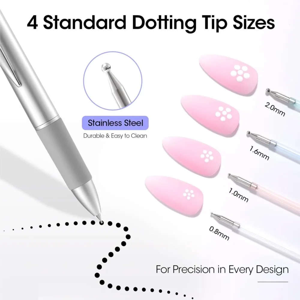 1pc 5-in-1 Nail Dotting Pen with Ballpoint Pen Design Rhinestones Picker Nail Dotting Tool for Gems Chrome Powder Nail Point Pen