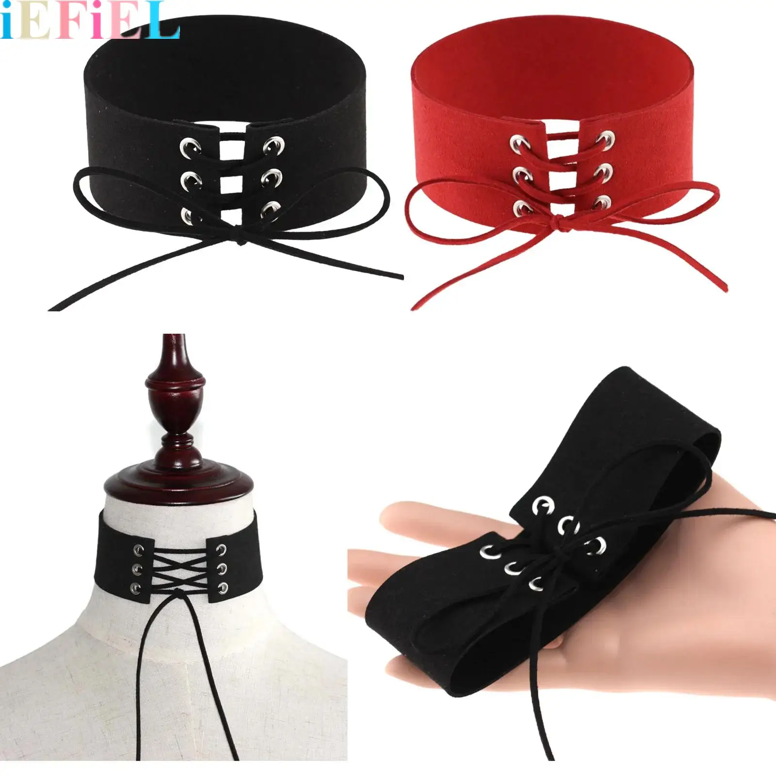 

Women Punk Choker Necklace Lace-Up Adjustable Length Necklace for Women Cosplay Party Club Jewelry