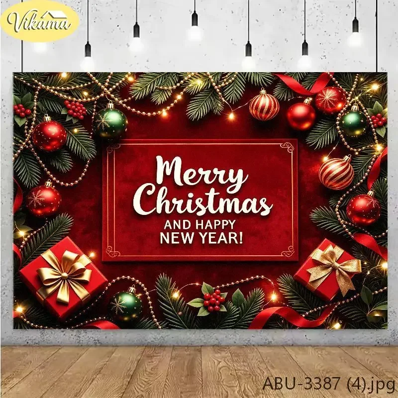 VIKAMA Photography Background Christmas Red Velvet New Year Text Backdrop for Party Birthday Photo Booth Home Decor