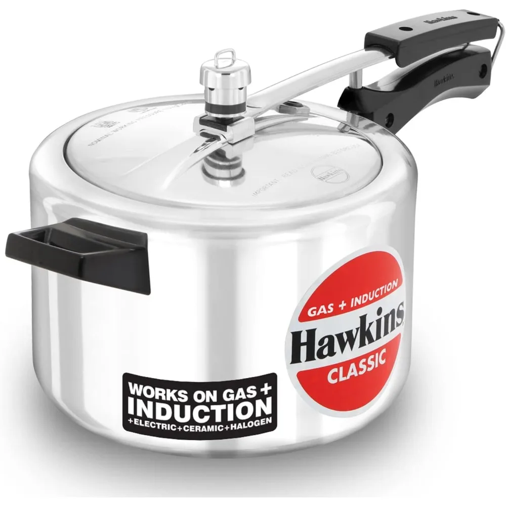 

Hawkins Classic 5-Liter inner lid aluminum pressure cooker, induction cooke wide design pan , best , silver