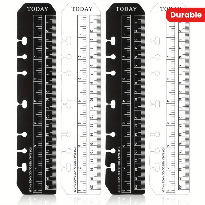 4/8 Pcs A5 Size Snap Binder Page Markers Durable Plastic Bookmark Ruler Black/Transparent Divider for 6-Hole Notebooks Office