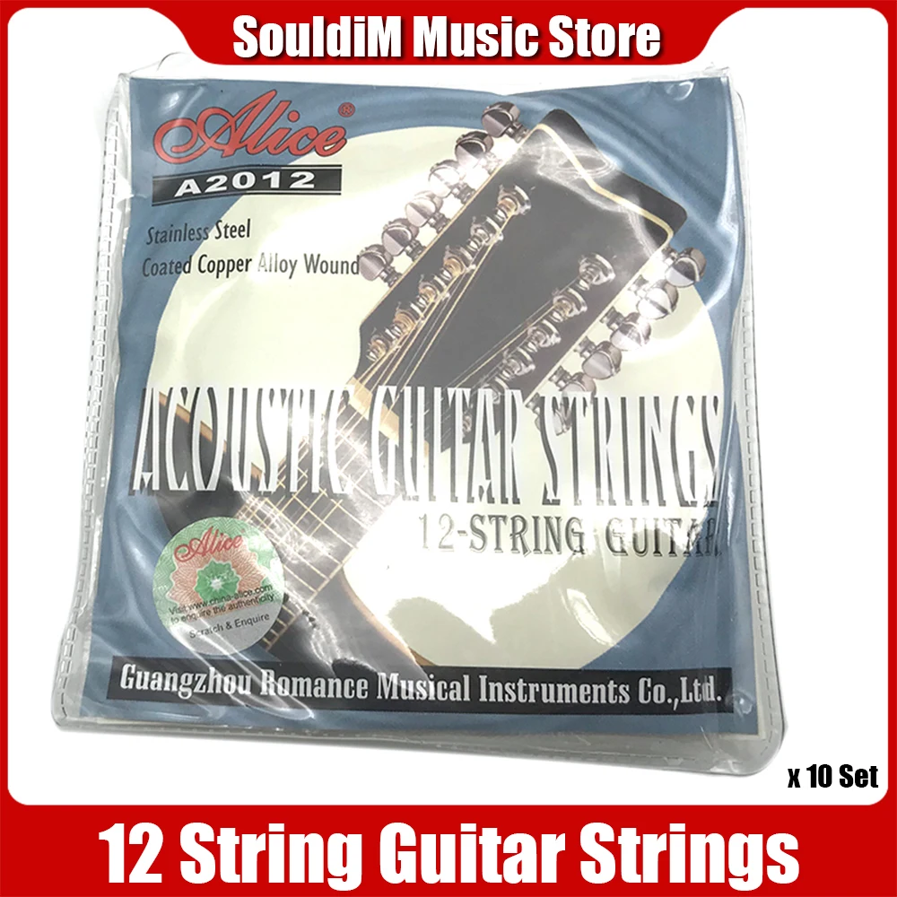 

10set Original Alice 12 String Acoustic Guitar Strings Stainless Steel Coated Copper Alloy Wound A2012 for Folk Guitar