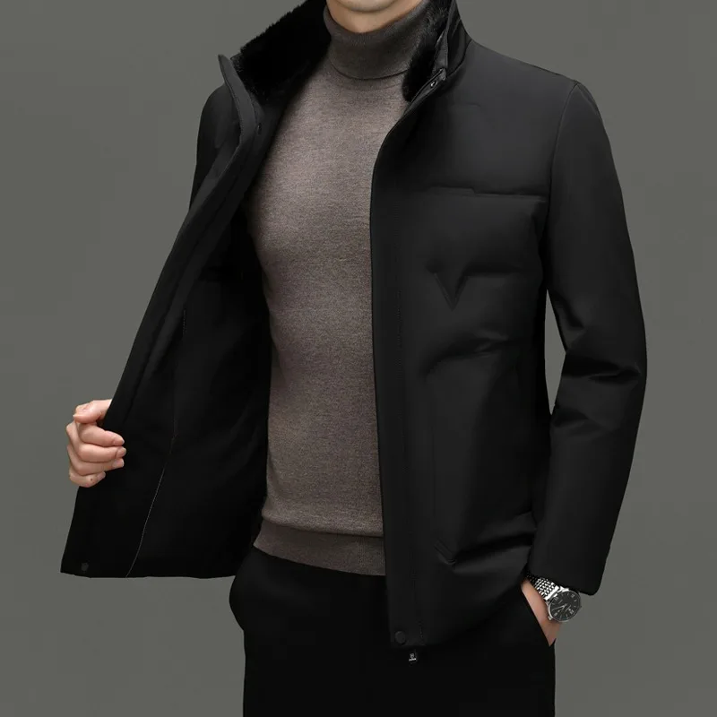 

2023 Winter New Down Coat Solid Mink Neck Slim Fit Business Casual Jacket Warm Down Jackets Thick