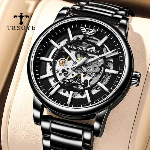 TRSOYE Hollow Non Mechanical Waterproof Watch - Hot selling Mechanical BlACK Men's Watch Abroad