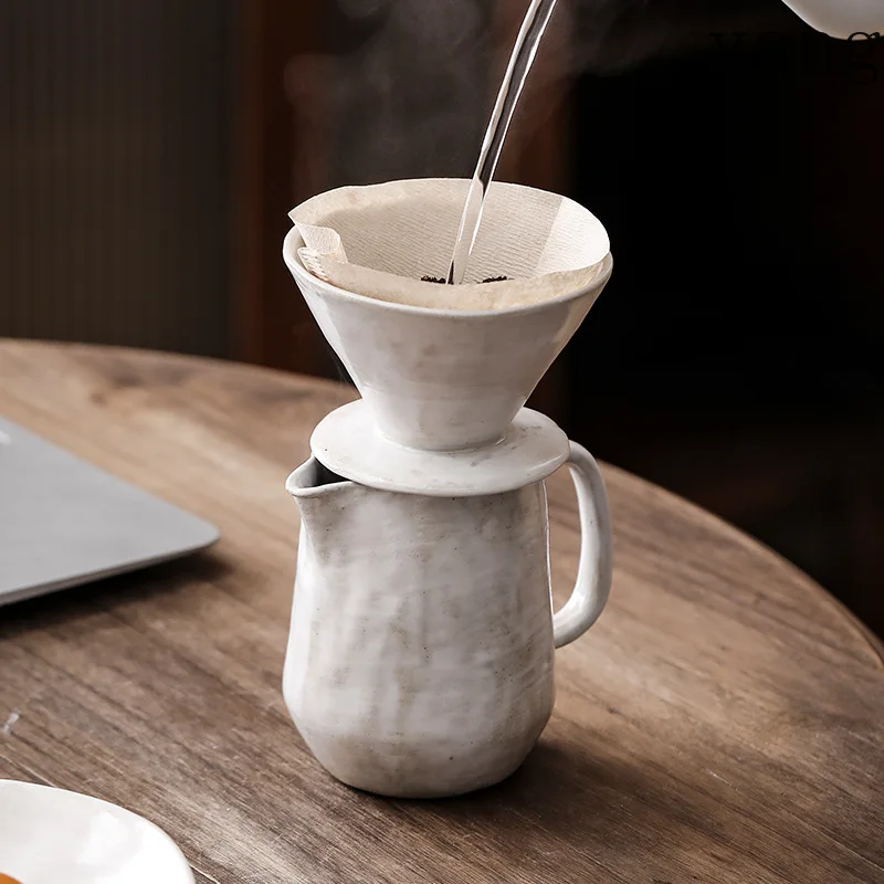 LMM powder lead hand brewing coffee pot filter set household coarse pottery wabi sabi afternoon tea coffee filter cup