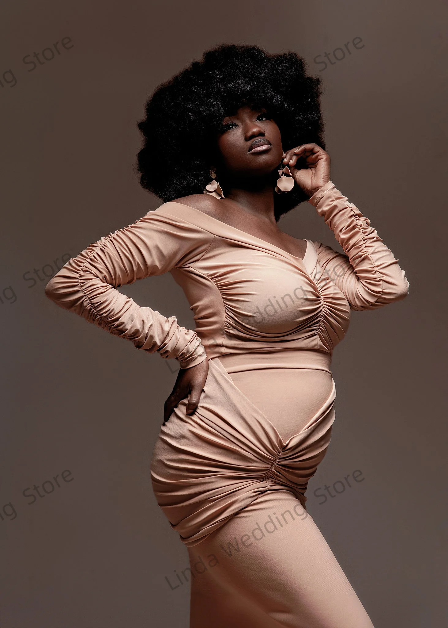 Linda Morden Mermaid Maternity Dress Off The Shoulder Pregnant Prom Gowns for Photoshoot Customized  Sweep Train Babyshower Robe