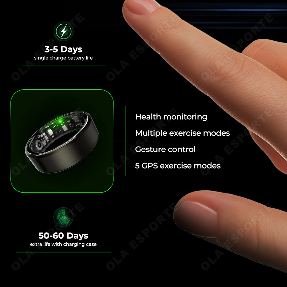 Smart Ring Men Women, Heart Rate and Blood Oxygen Monitor, Calorie Movement Tracking,IP68 & 5ATM Waterproof, Multi-sport Modes