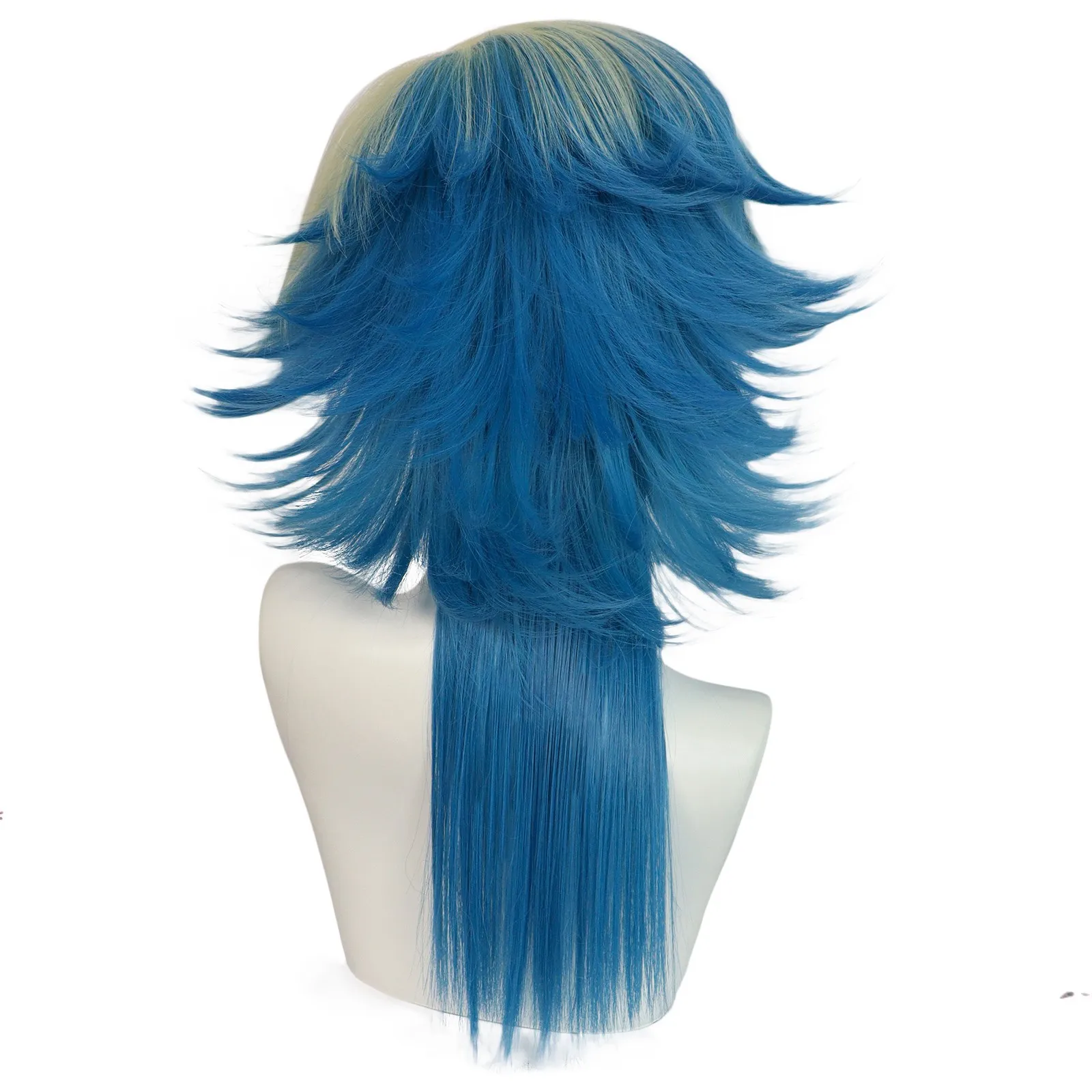 Fashion Men's Short Wig Gradient Blue Hair Synthetic Wig With Bangs Men Ladies Boys Cosplay Costume Anime Halloween