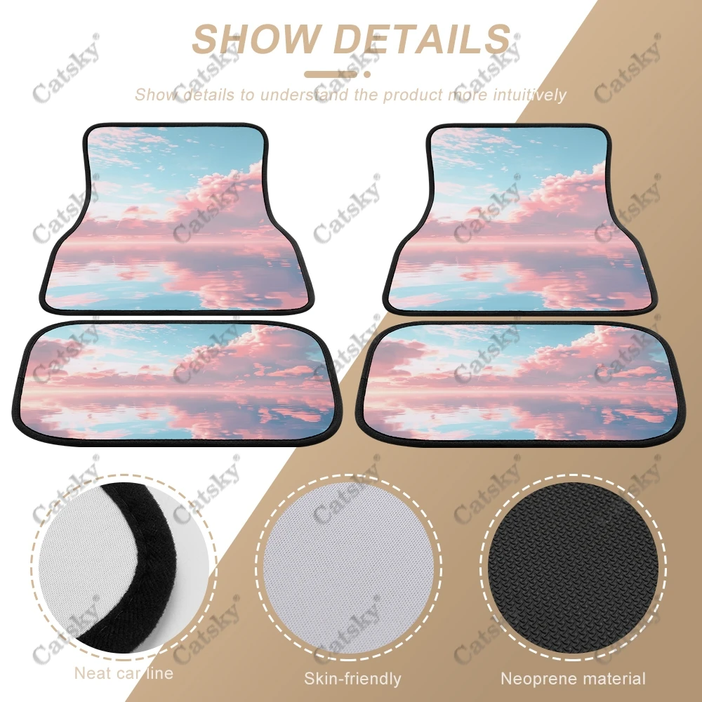 Pastel Clouds Floating Car Auto Floor Mats Carpet, 4PCS Customized Cars Mat All Weather Automotive Vehicle Pad Stylish