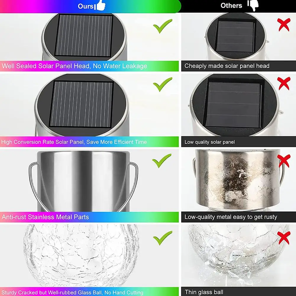 1Set Outdoor Solar Glass Ball Pendant Light Cracked Ball LED Rattan Ball Light Garden Light String Courtyard Decorative Lights