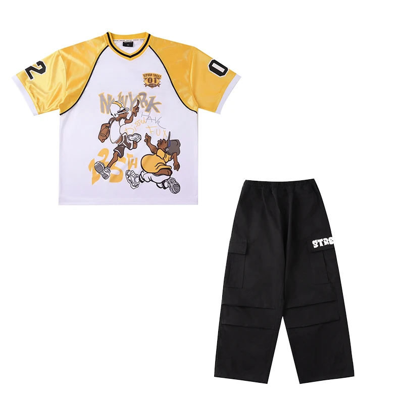 Hiphop Pak Jazzdans Jongens Meisjes Streetwear Sport Print Top Broek Kinderen Oefenpak Street Dance Stadiumkostuums DN20531