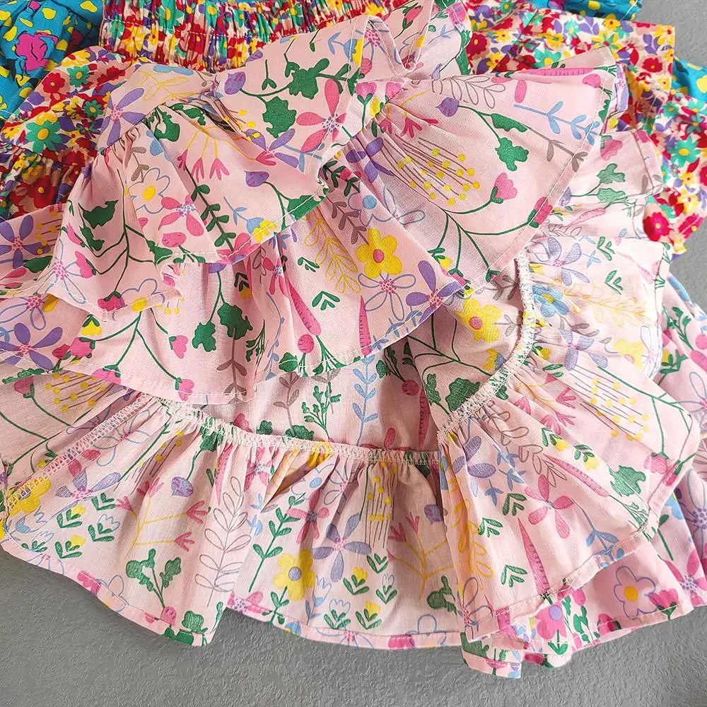 Floral Printing Children\'s Girl Cake Skirts for Kids Summer Tutu Ball Gown Skirt Cotton Toddler Costume