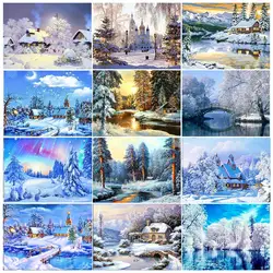 5D DIY Diamond Painting Landscape Winter House Rhinestone Art Picture Rhinestone Diamond Embroidery Mosaic Home Decoration Gift