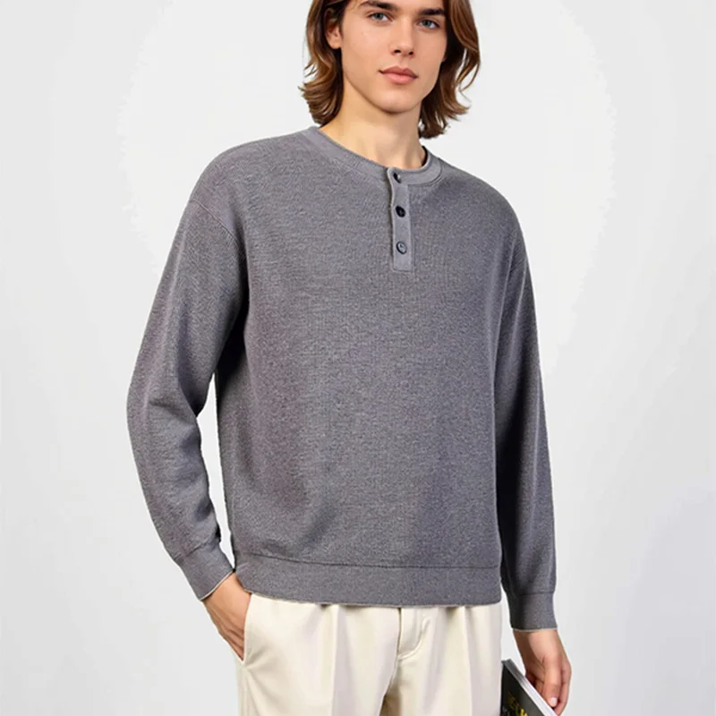 

Men’s 2025 Autumn/Winter New Arrival | Silkworm Silk & Cotton Blend Solid Color Casual Knitted Sweater