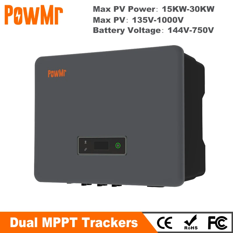 PowMr 3 Phase Dual MPPT Trackers Hybrid Solar Inverter 220V 10KW 12KW 15KW 20KW Pure Sine Wave Inverter with BMS