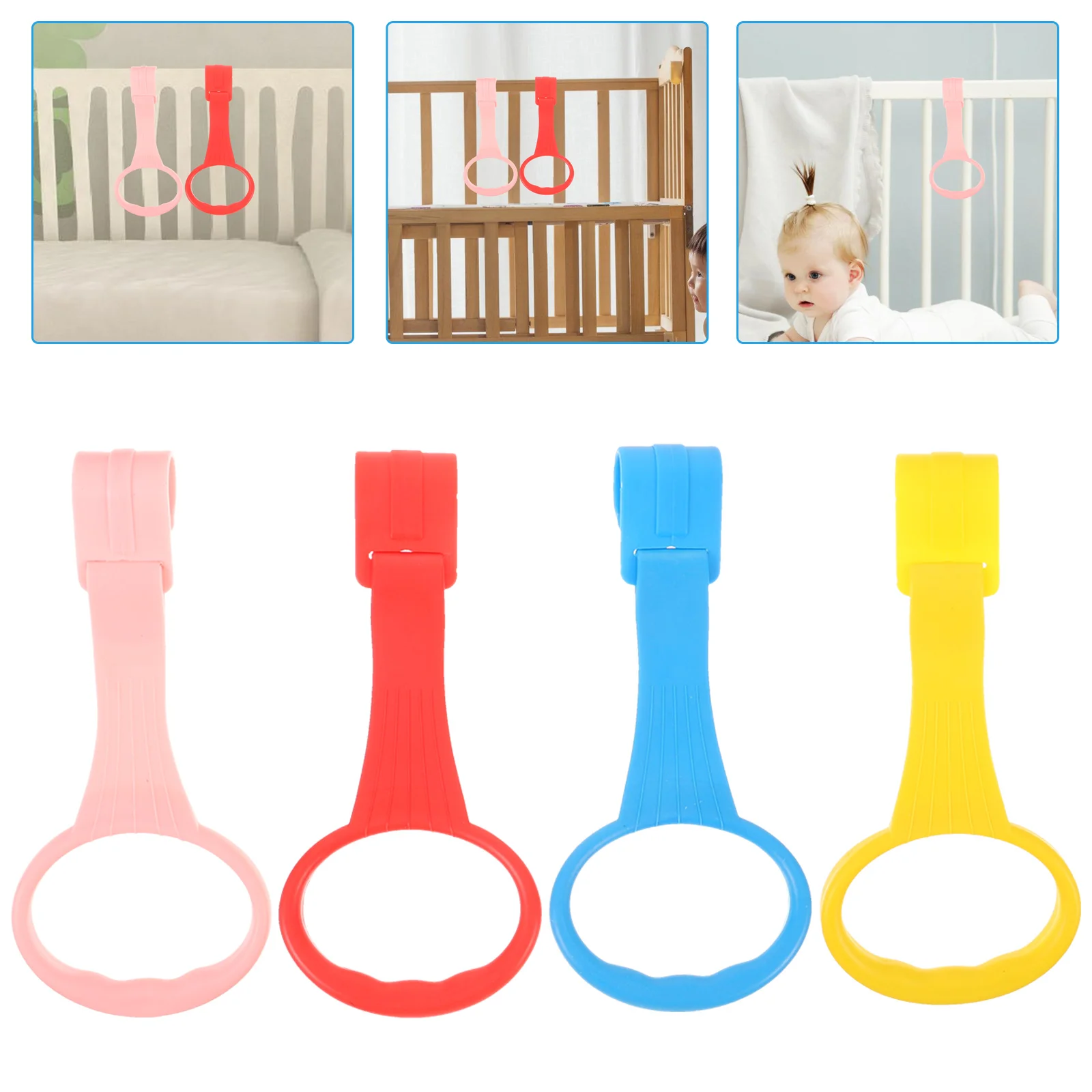 4pcs Baby Pull Rings Infant Crib Hanging Safety Handles For Toddler Support Nursery Bed Grab Ring Set
