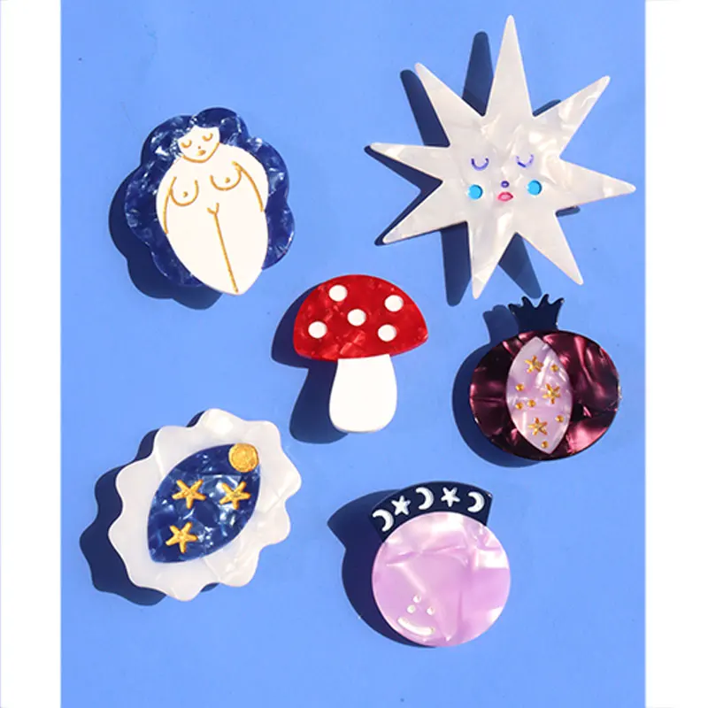 Geometry Irregular Star Moon Planet Mushroom Painting Abstract Human Body Line Hair Pins for Women Trendy Personality Barrettes