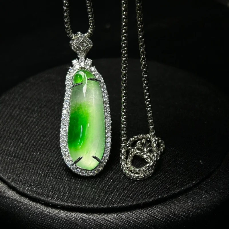 

Certified Natural A high Ice Green jade Jadeite Carved Pendant&NecklaceBlessing Melon