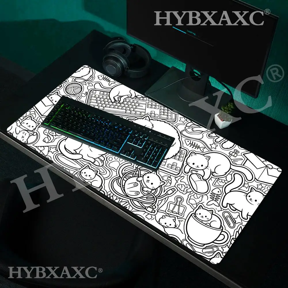 

HYBXAXC Cat and keyboard pattern Mouse Pad Cute HD Desk Pad Extended Gaming Keyboard Mats Large 90x40cm XXL Gamer Mousepad