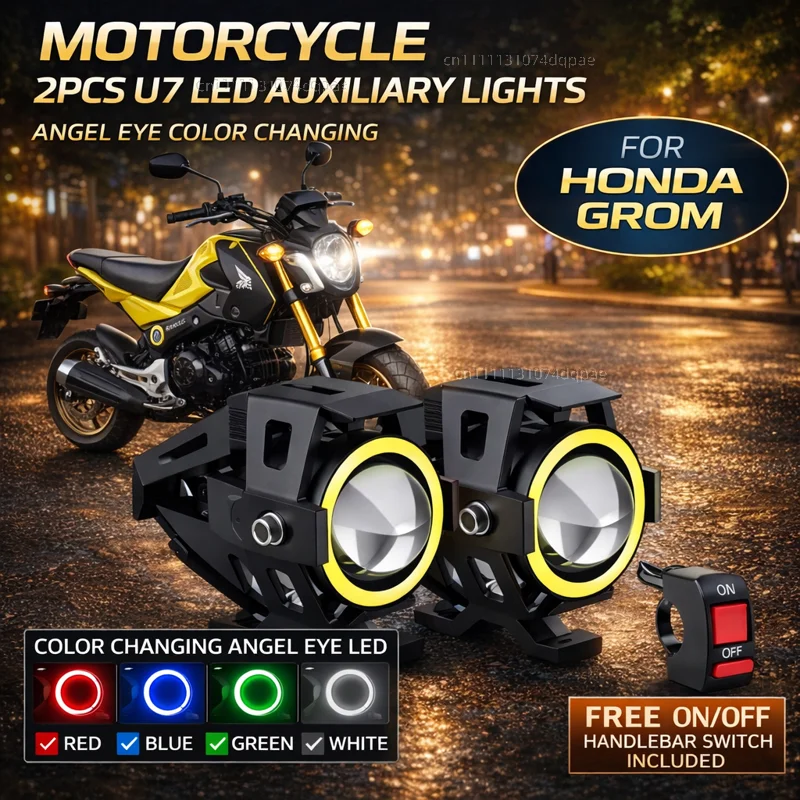 Waterproof Motorcycle LED Headlight 3000LMW U7 Motorbike LED Driving Fog Spot Light with Switch For Honda GROM MSX125 MSX 125