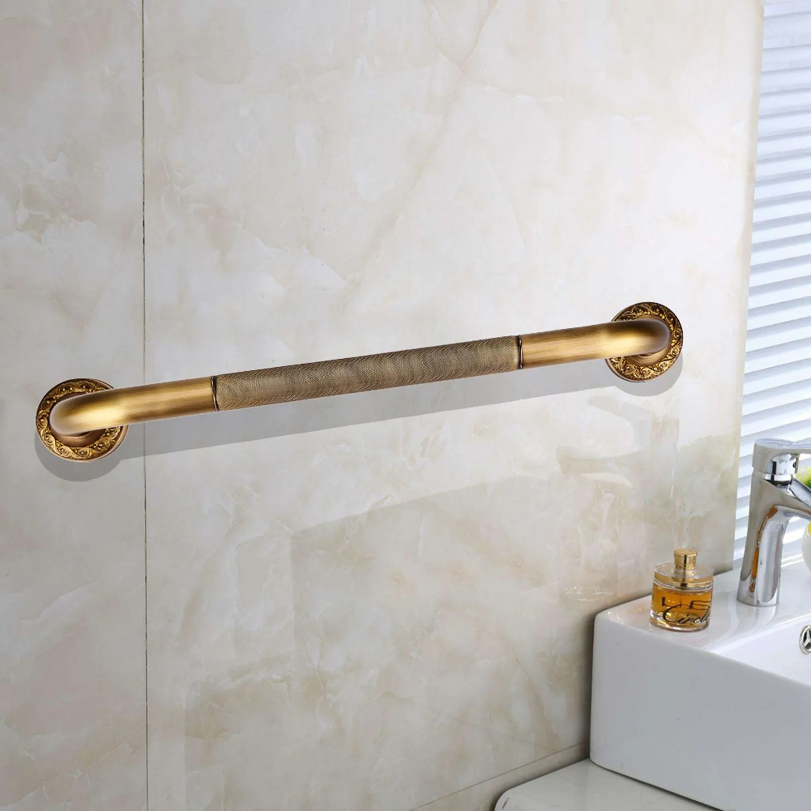 Antique Style Brass Carved Shower Tub Safety Grab Bar Wall Mounted Bathroom Accessories