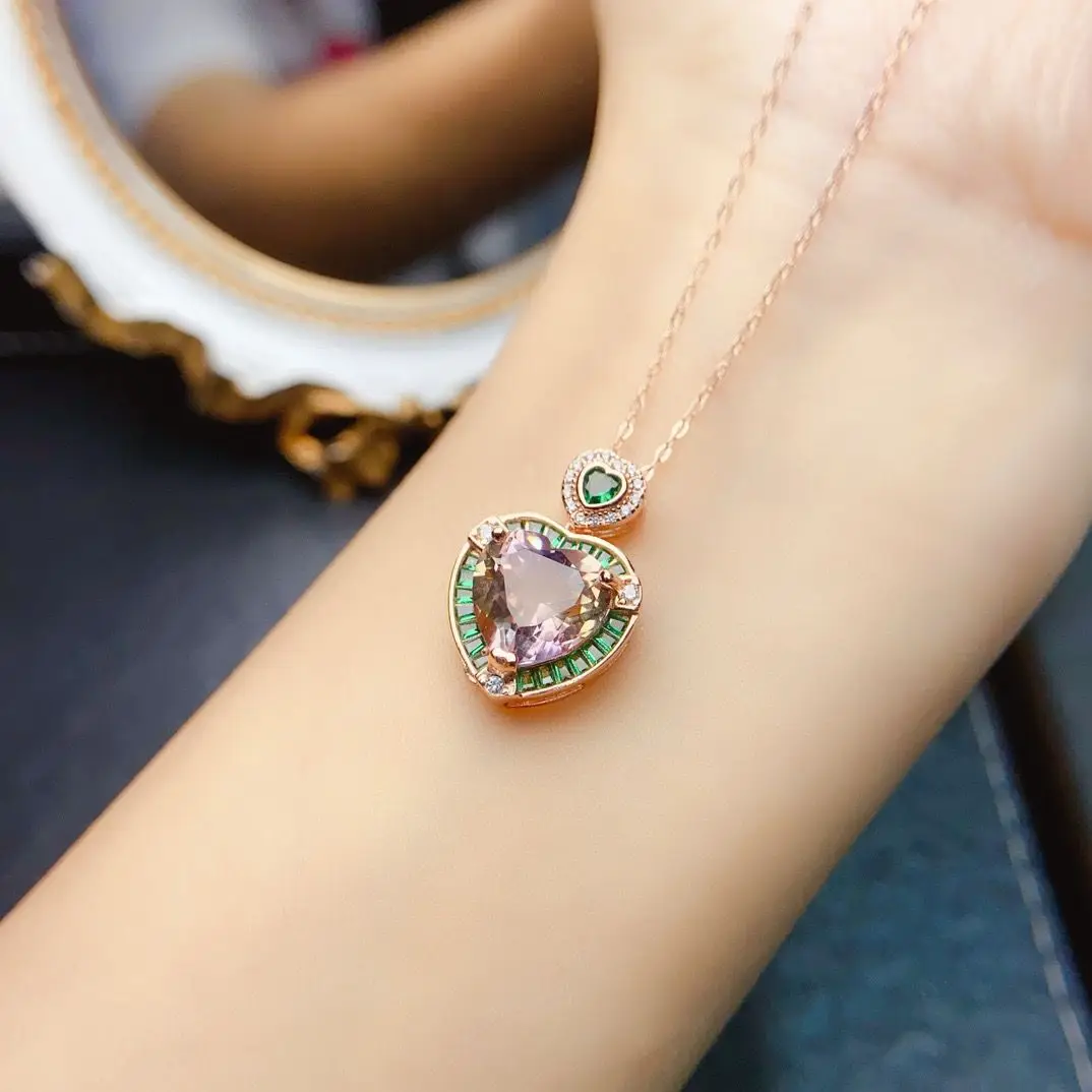 ZECAA Ametrine เครื่องประดับ Fine ผู้หญิง Ametrine จี้ธรรมชาติ Ametrine อัญมณี 10*10 มม.Silver Lady Ametrine จี้เครื่องประดับ