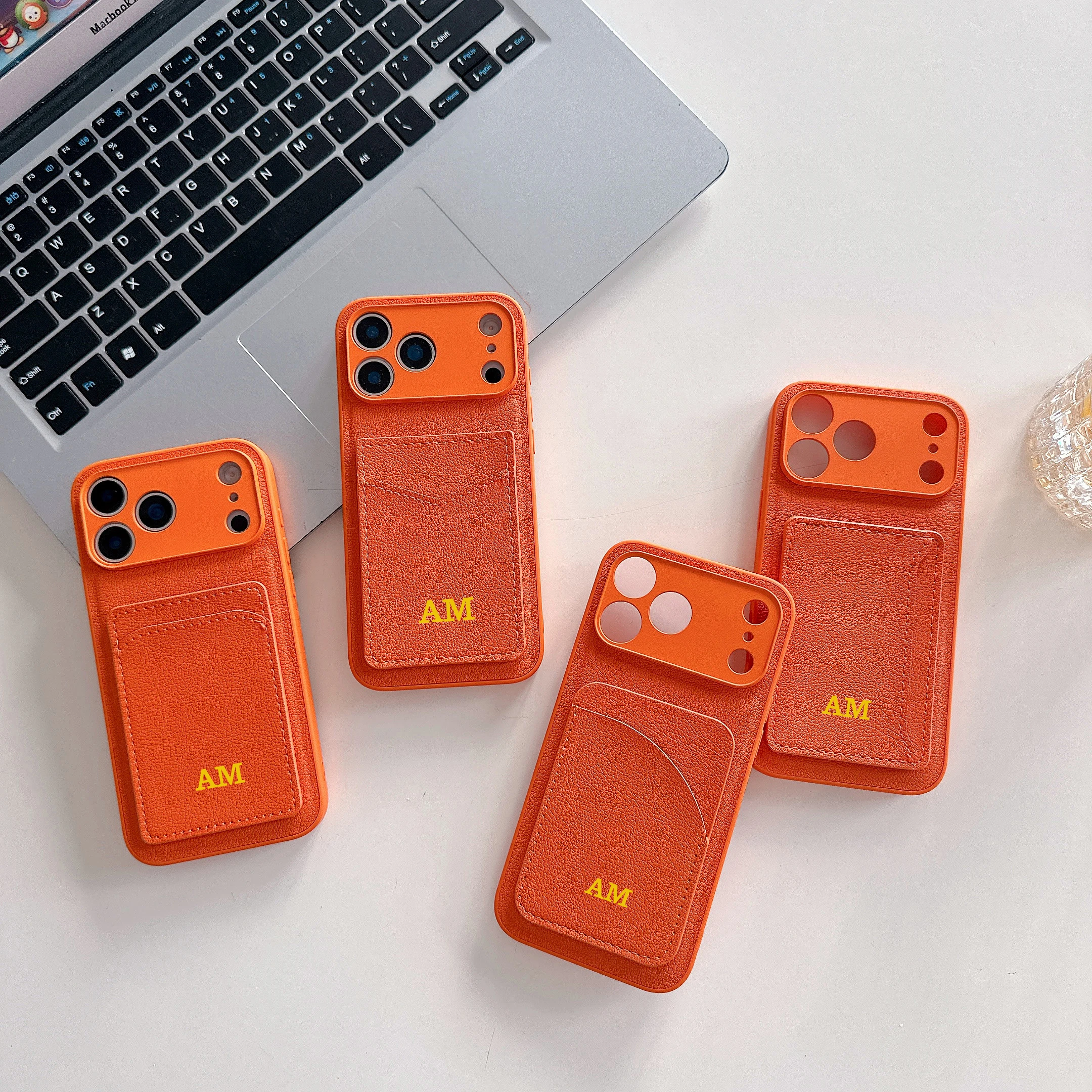 Customized letter card package PU leather Case for iPhone 17 16 15 14 Phone Cover 15 14 13 Pro MAX Hard  Shockproof Back Funda