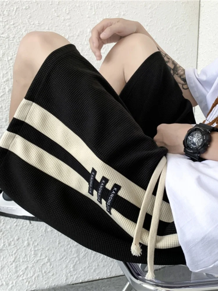 

Casual ort Pants Men's Summer Trendy Brand Patchwork Color Blo Loose Five-Quarter Hong Kong Sle INS Trendy Casual Pants