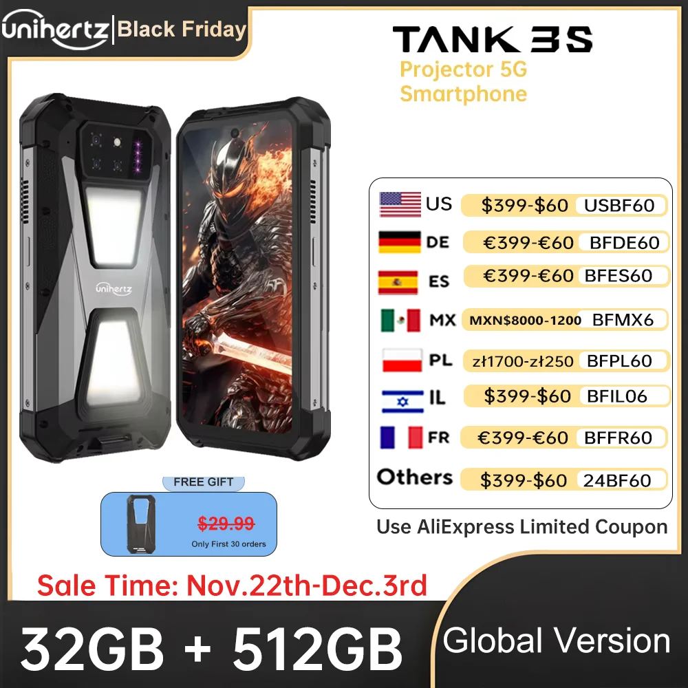 Unihertz-Tank 3s 8849 5G Cellphone with Projector 24 + 256GB 32 + 512GB Dimension 8200 Mobile Phone 66W Charger 15600mAh 64MP