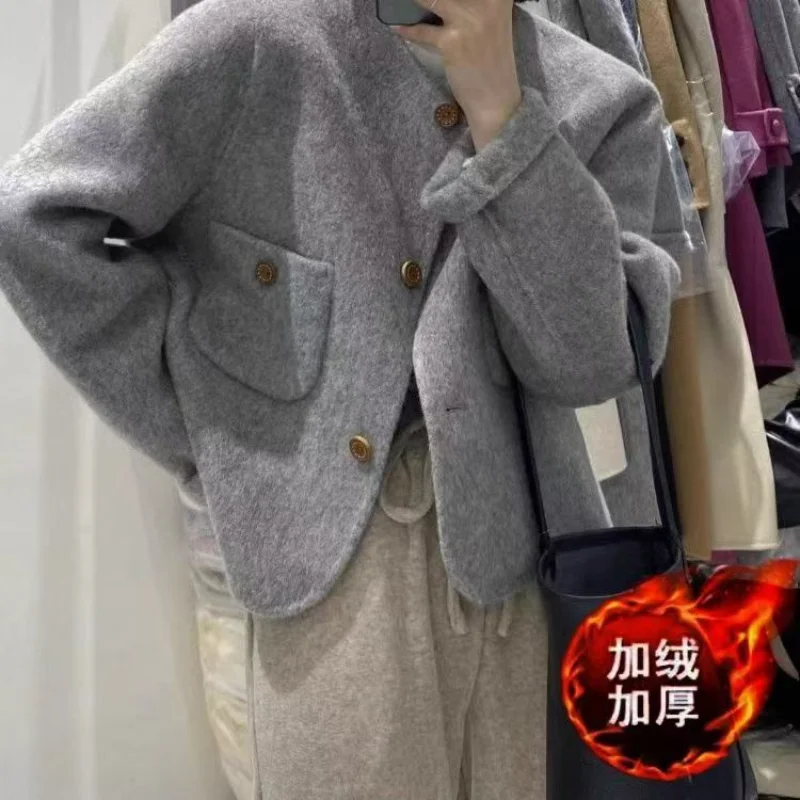 

Gray Wool Coat Autumn and Winter Short Temperament Design New Style Coat