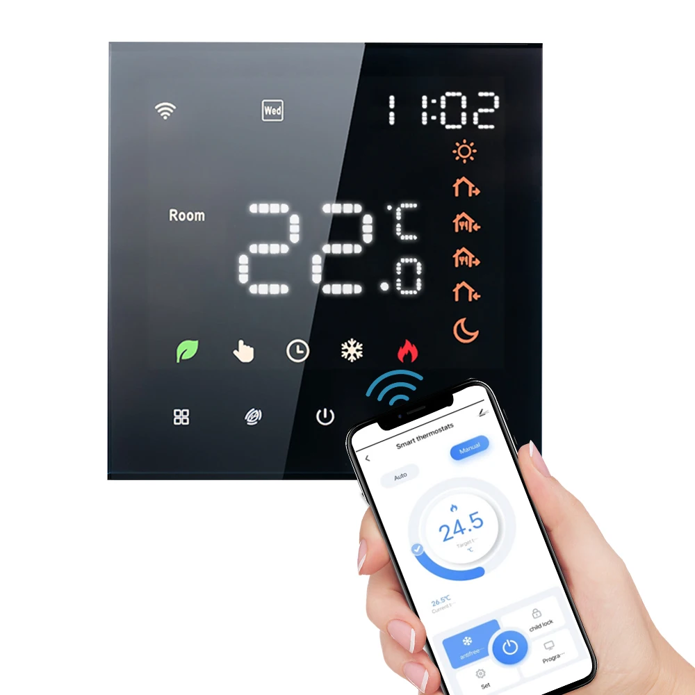 Smart Tuya WiFi Thermostat Voice Control 16A Digital Programmable LCD Display Touchscreen Underfloor Heating Temperature Control