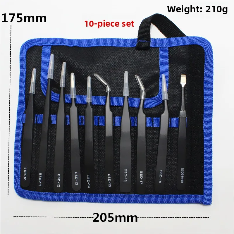 Canvas Pouch Stainless Steel Antistatic Tweezer Set Pointed Elbow Electronic Repair Tool Bag Tool Organizer Tool Storage