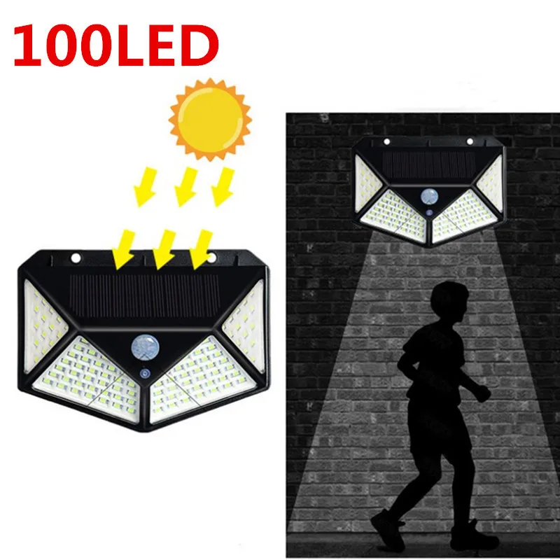 

100LED Solar Light Outdoor Solar Lamp Powered Sunlight Waterproof PIR Motion Sensor Street Light for Garden Decoration
